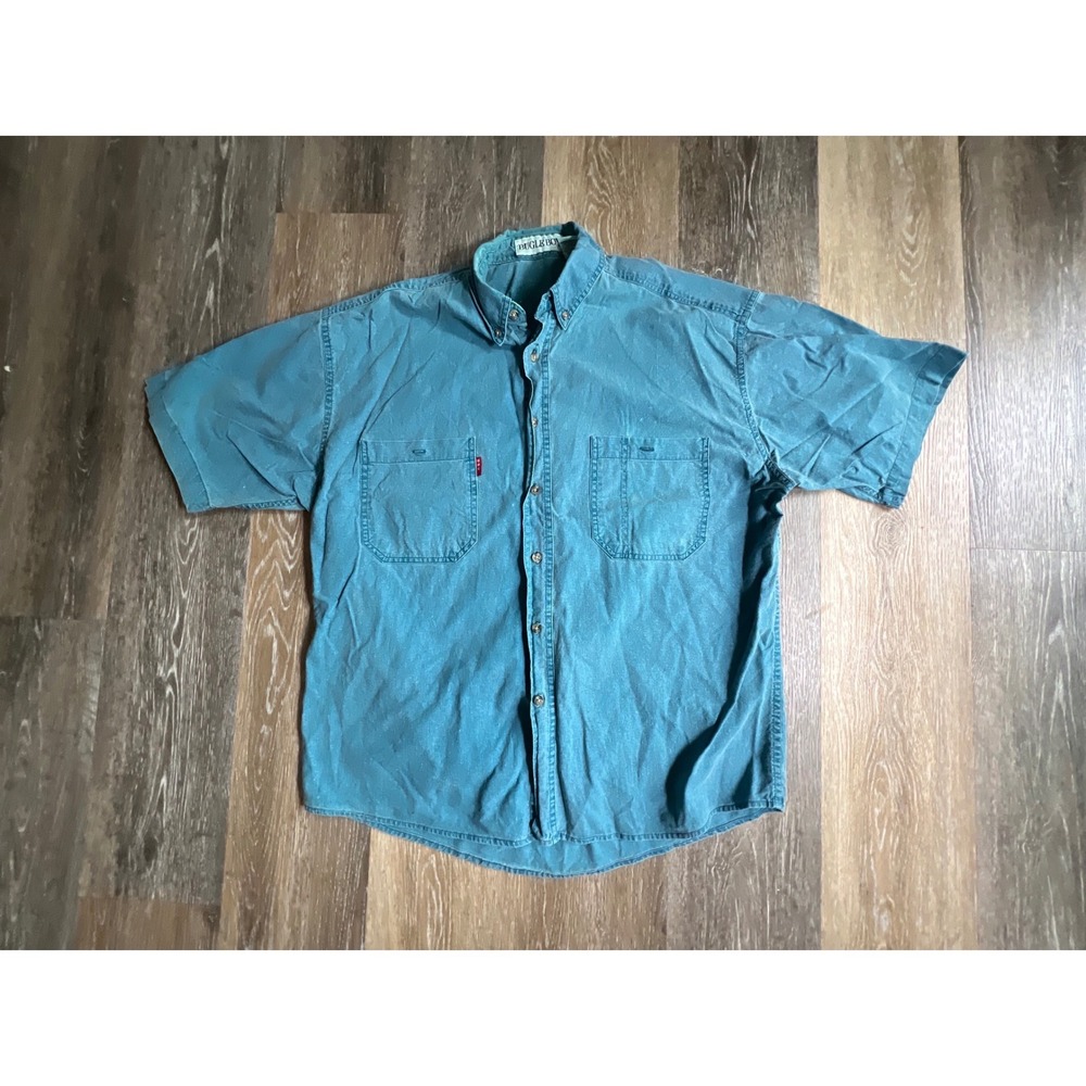 Bugle Boy Shirt Mens Large Teal Excellent Short Sleeve Cotton Button‎ Down 169